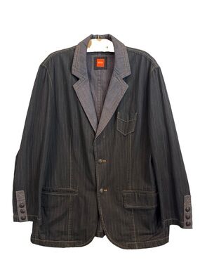 Hugo Boss Vintage Opasso Denim Striped Blazer Unstructured $398 Sz 44 EUC